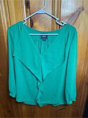 Maeve Emerald Green Ruffle-Front Blouse